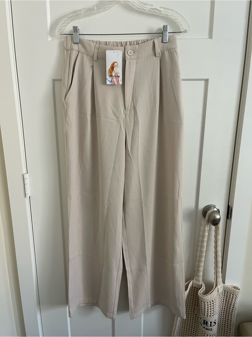 Wide Leg Trousers in Light Beige - Women's Casual Dress Pants